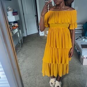 Yellow Ruffle Off the Shoulder Midi Dress